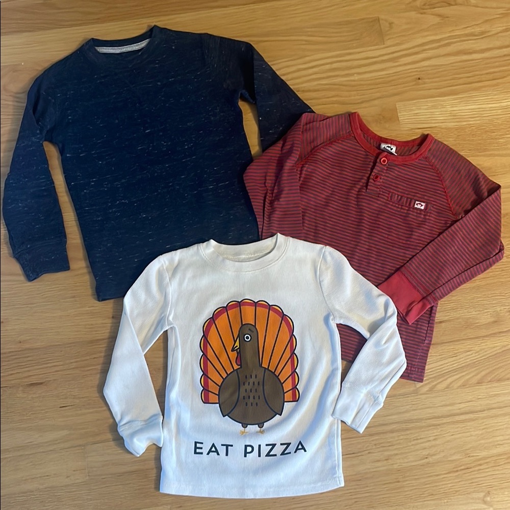 Boys Long Sleeve Thanksgiving Themed bundle, 3 shirts, size: 4-5